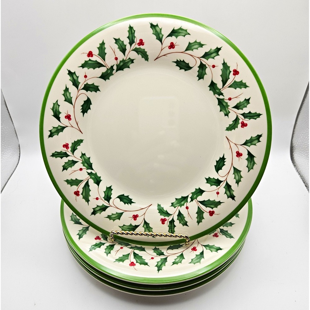 Lenox Set Of 4 Melamine Holiday Salad Plates 8" Diameter Holly & Berry Red/green